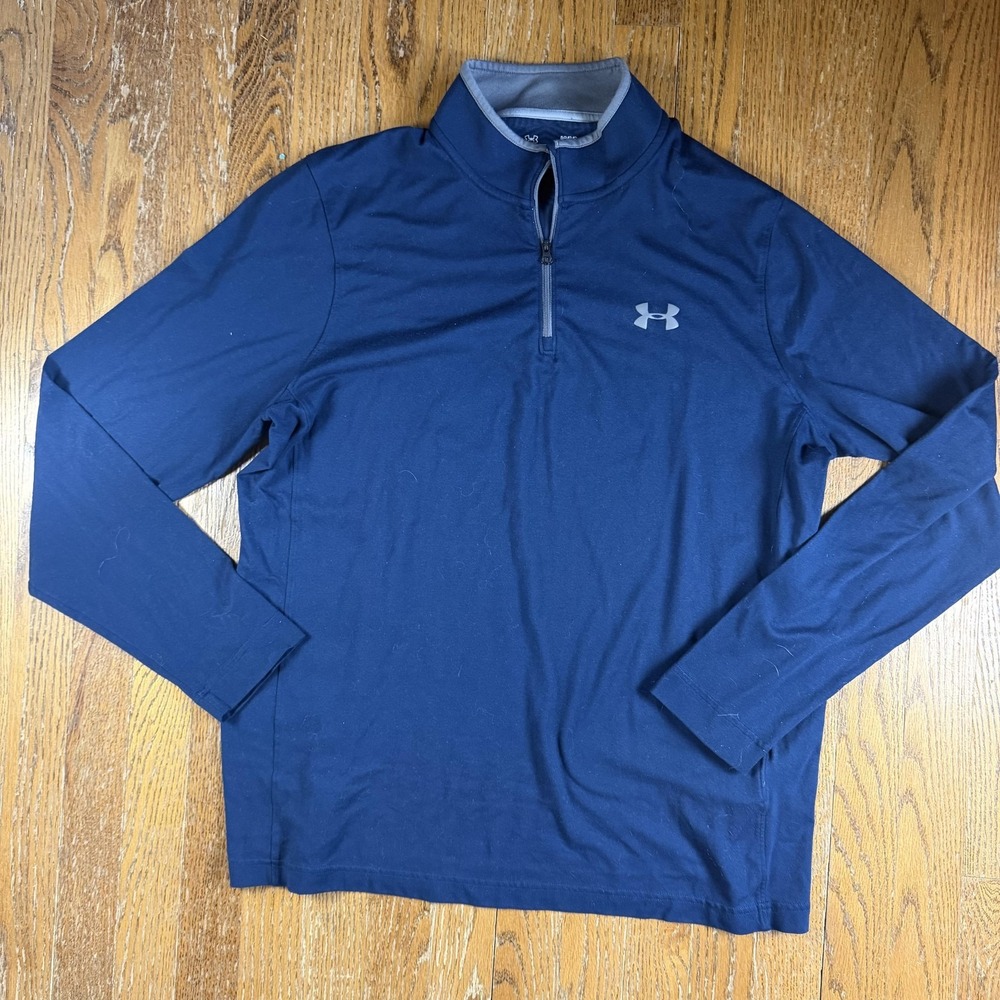 Under Armour ColdGear Pullover Mens Large Blue Quarter Zip Mock Neck Thermal